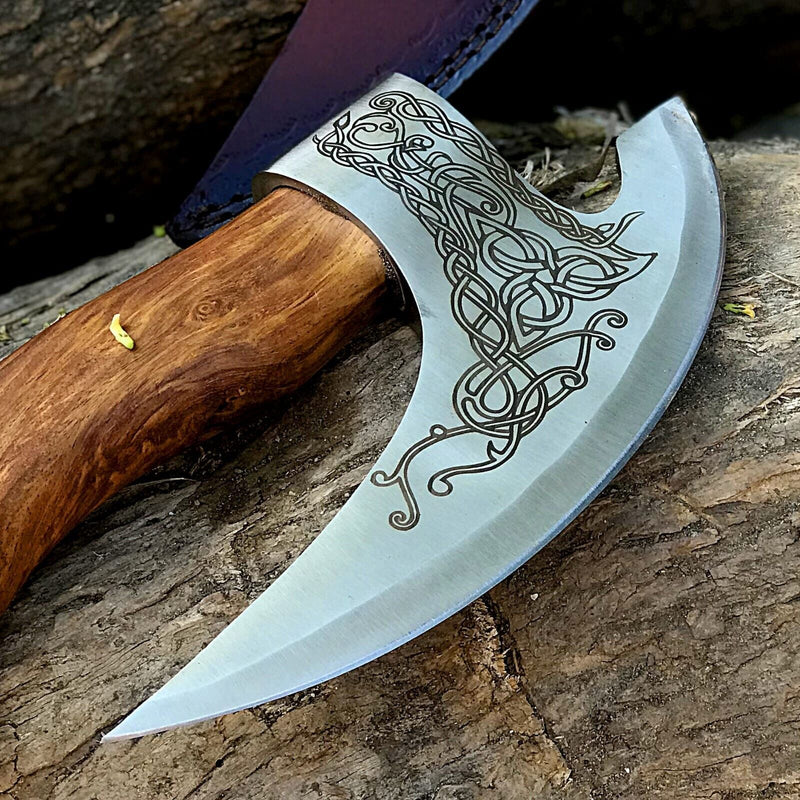 Load image into Gallery viewer, Custom Hand-Engraved Axe Pizza Cutter – 8" J2 Steel Blade