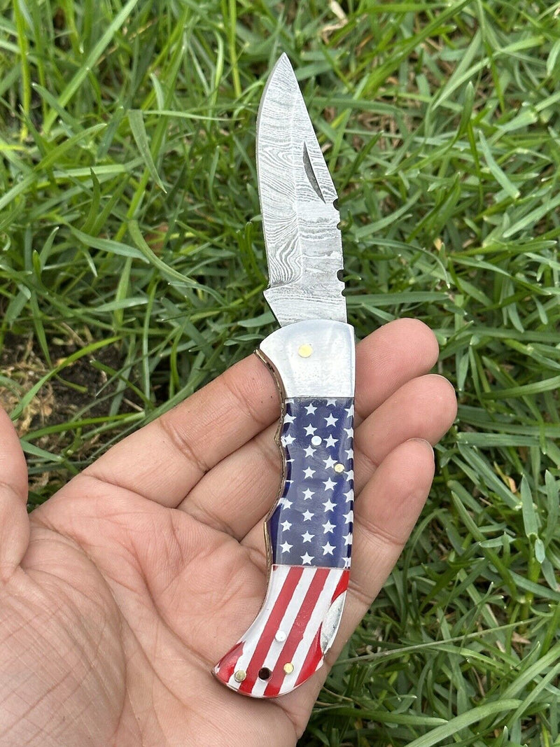 Load image into Gallery viewer, Lone Star 3-Inch Damascus Pocket Knife – Custom Handmade with Bone Handle