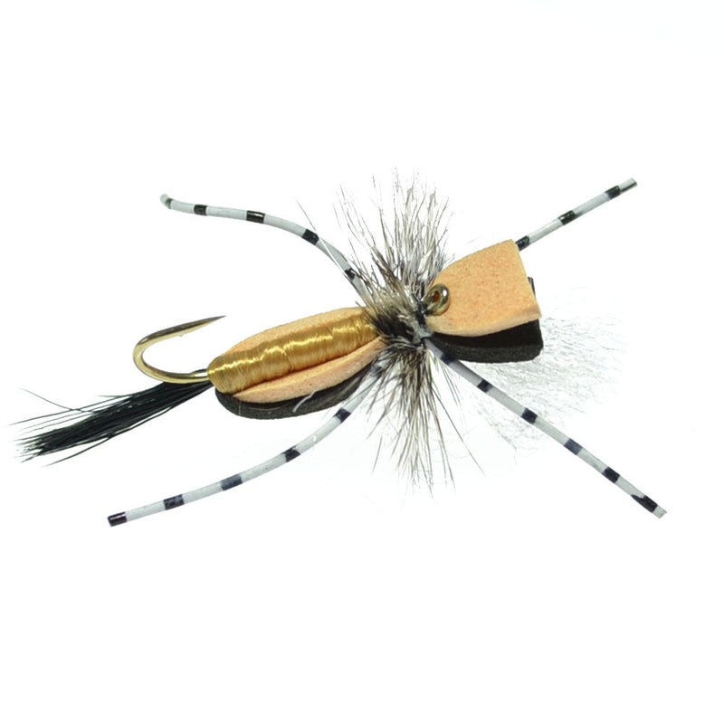 Load image into Gallery viewer, Hippie Stomper Black Tan Foam Body Grasshopper Dry Fly - 4 Flies Size 10