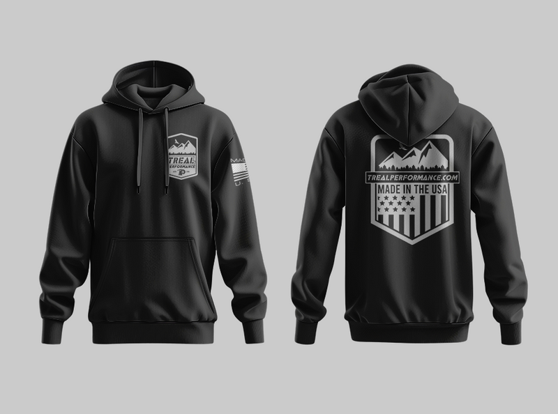 Load image into Gallery viewer, Treal Performance Made In USA | Grey Logo | Black Hoodie