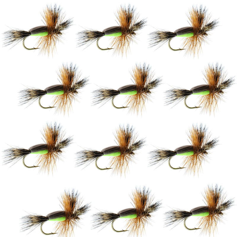 Load image into Gallery viewer, Chartreuse Humpy Classic Hair Wing Dry Fly - 1 Dozen Flies Hook Size 12
