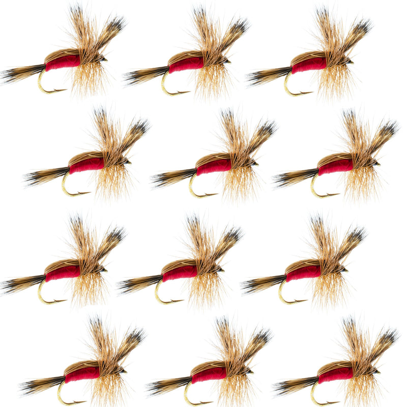 Load image into Gallery viewer, Red Humpy Classic Hair Wing Dry Fly - 1 Dozen Flies Hook Size 10