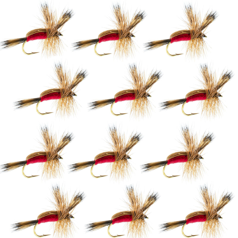 Load image into Gallery viewer, Red Humpy Classic Hair Wing Dry Fly - 1 Dozen Flies Hook Size 14