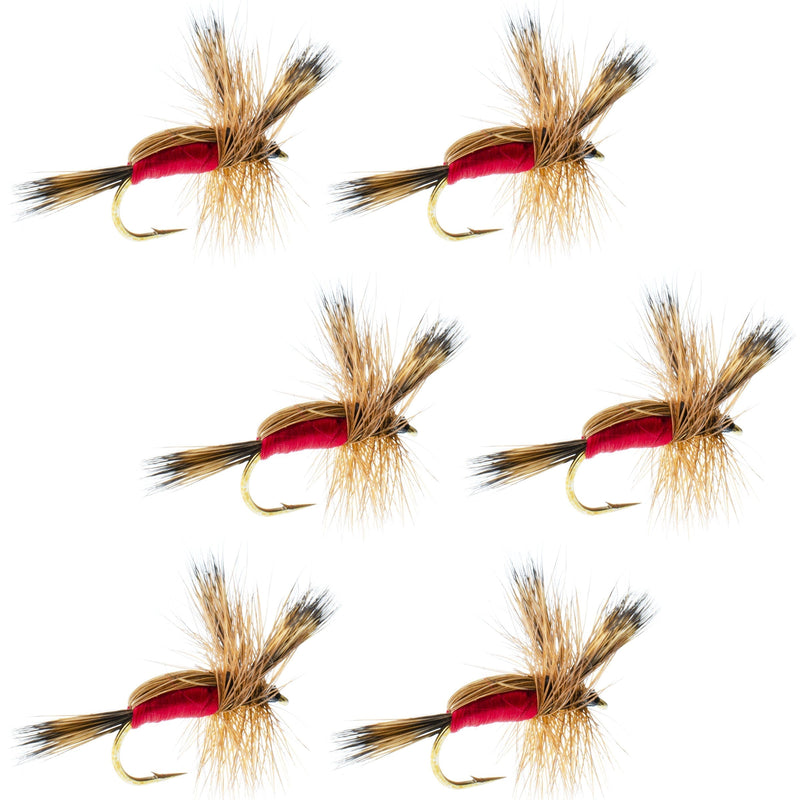 Load image into Gallery viewer, Red Humpy Classic Hair Wing Dry Fly - 6 Flies Hook Size 14