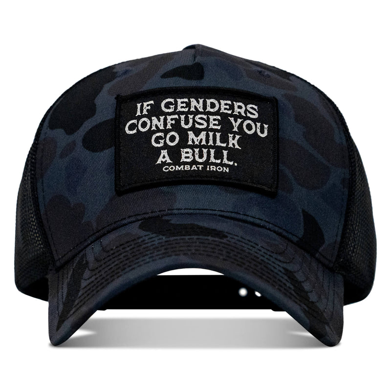 Load image into Gallery viewer, If Genders Confuse You, Go Milk A Bull Patch Snapback Hat