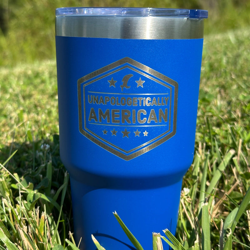 Load image into Gallery viewer, Unapologetically American 30oz Blue Tumbler w/ Straw