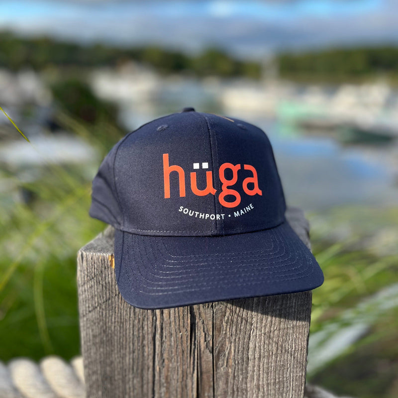 Load image into Gallery viewer, Hüga Baseball Hat / Navy Hat with Orange Logo