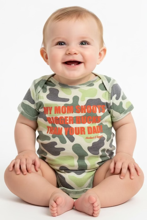 Load image into Gallery viewer, "My Mom Shoots Bigger Bucks Than Your Dad" Onesie