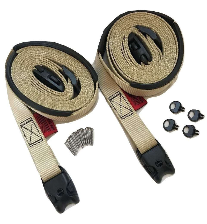 Load image into Gallery viewer, 10 Ft Tan ACW Buckle Spa Hot Tub Cover Adjustable Wind Straps | 2 COMPLETE KITS