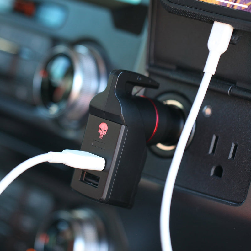 Load image into Gallery viewer, USB Car Charger Emergency Tool (Red Punisher)