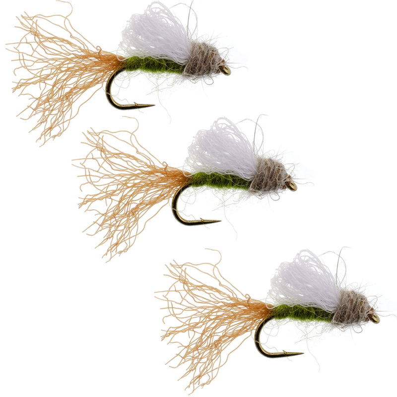 Load image into Gallery viewer, 3 Pack Olive Iris Caddis Emerger Caddis Trout Dry Fly - Hook Size 16