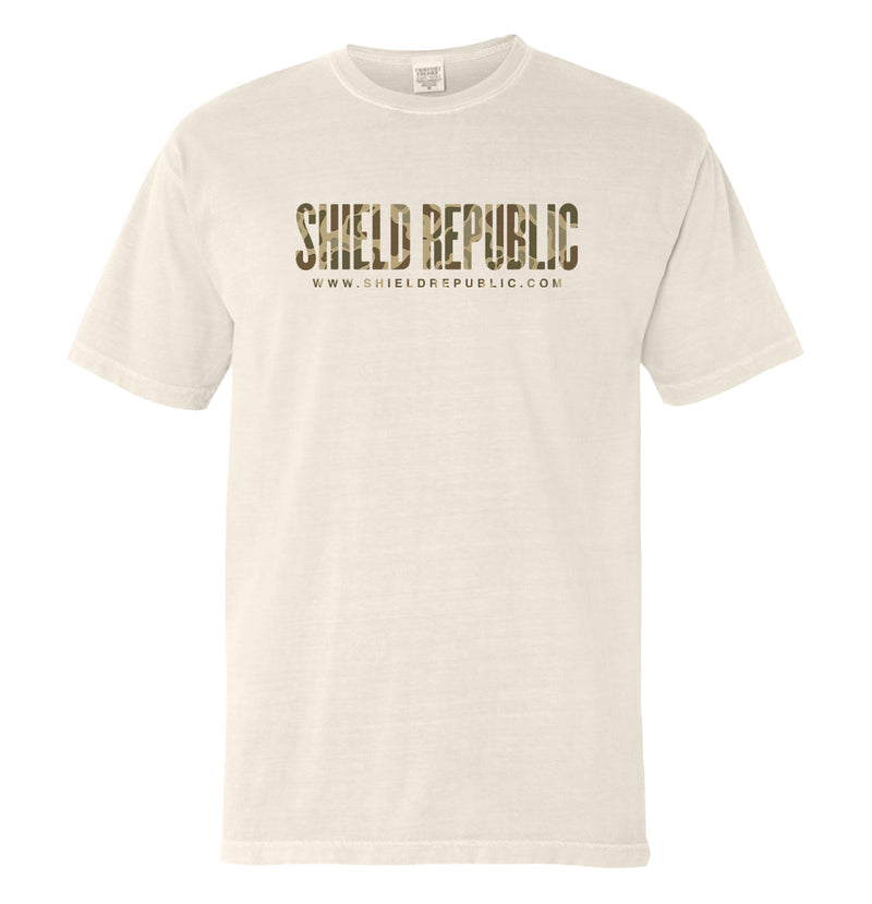Load image into Gallery viewer, Shield Republic Duck Camo Banner Text (Front)