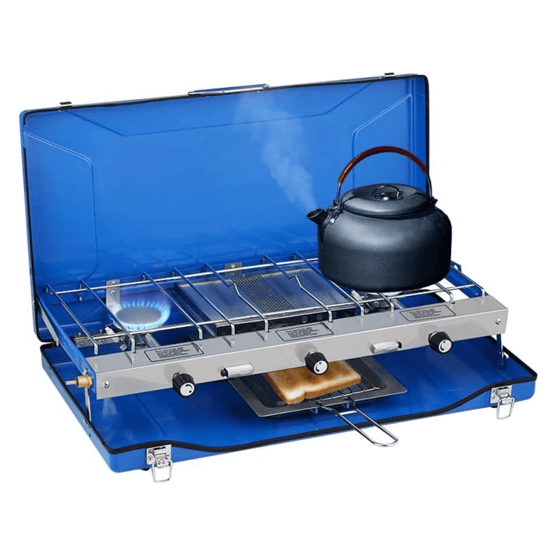 Load image into Gallery viewer, Camplux Propane Camping Stove 2 Burners & 1 Grill, 20,400 BTU Auto-Ignition