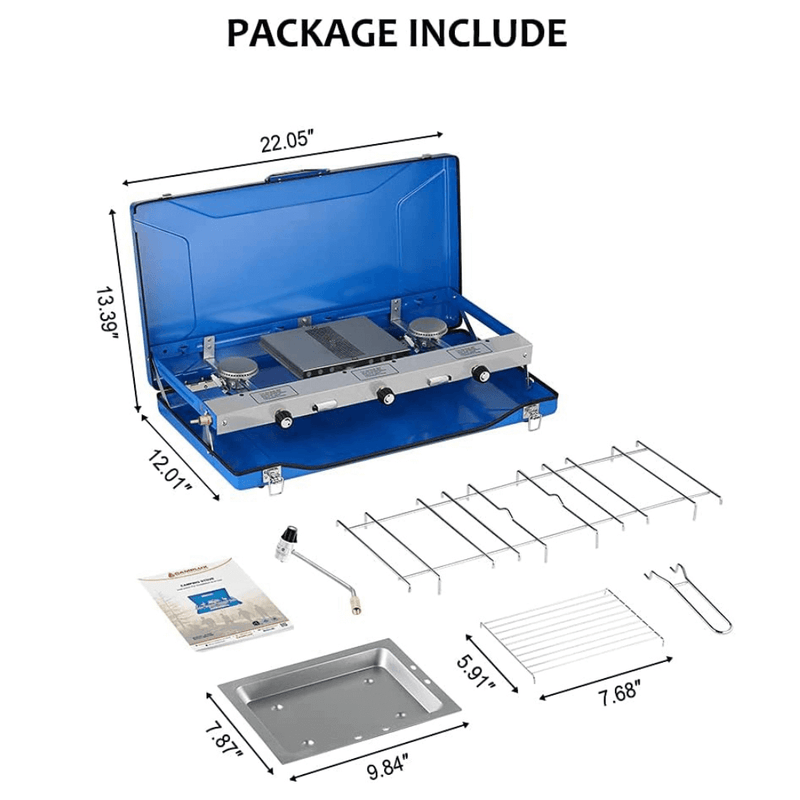 Load image into Gallery viewer, Camplux Propane Camping Stove 2 Burners & 1 Grill, 20,400 BTU Auto-Ignition