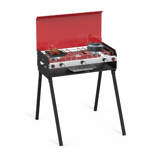 Load image into Gallery viewer, Camplux Propane Camping Stove 2 Burners & 1 Grill, 15,000 BTU Auto-Ignition