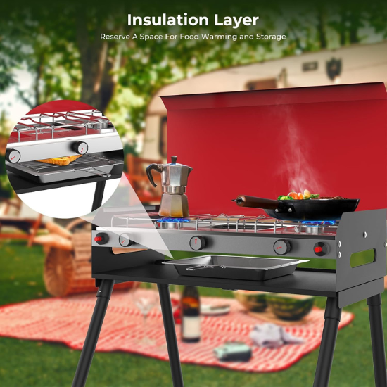 Load image into Gallery viewer, Camplux Propane Camping Stove 2 Burners & 1 Grill, 15,000 BTU Auto-Ignition