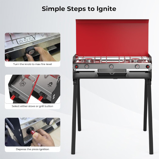 Load image into Gallery viewer, Camplux Propane Camping Stove 2 Burners & 1 Grill, 15,000 BTU Auto-Ignition