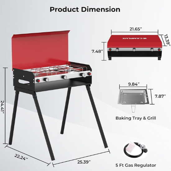 Load image into Gallery viewer, Camplux Propane Camping Stove 2 Burners & 1 Grill, 15,000 BTU Auto-Ignition