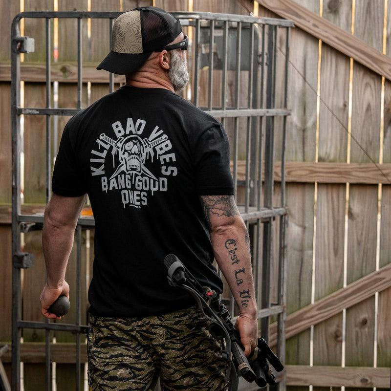 Load image into Gallery viewer, Kill Bad Vibes. Bang Good Ones Skull Men's T-Shirt