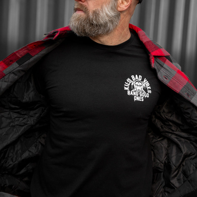 Load image into Gallery viewer, Kill Bad Vibes. Bang Good Ones Skull Men's T-Shirt
