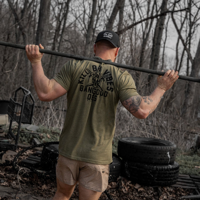 Load image into Gallery viewer, Kill Bad Vibes. Bang Good Ones Skull Men's T-Shirt