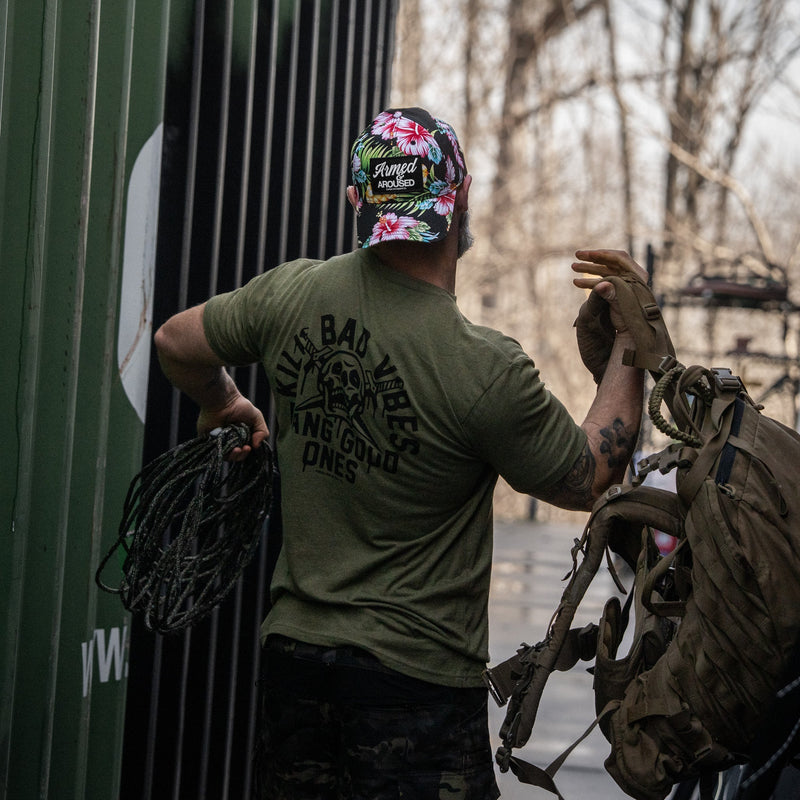 Load image into Gallery viewer, Kill Bad Vibes. Bang Good Ones Skull Men's T-Shirt