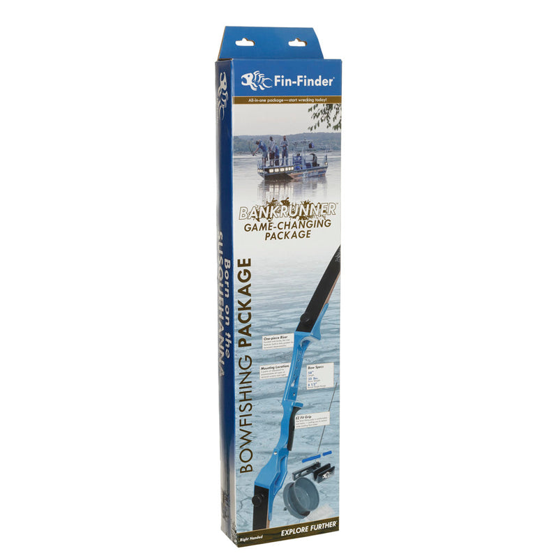 Load image into Gallery viewer, Fin Finder Bank Runner Bowfishing Recurve Package W-drum Reel Package Blue 58 In. 35 Lbs. Rh