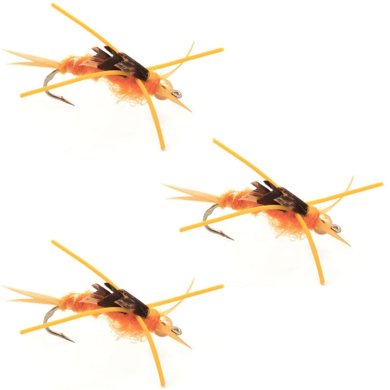 Load image into Gallery viewer, 3 Pack Tungsten Bead Kaufmann's Golden Stone Fly with Rubber Legs - Stonefly Wet Fly - Hook Size 10