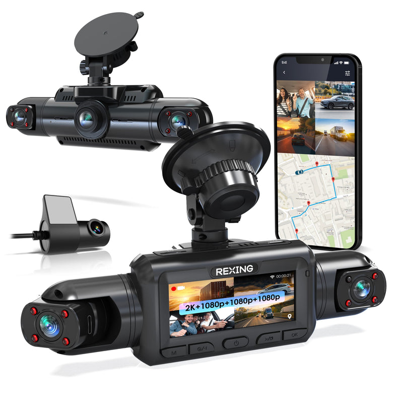 Load image into Gallery viewer, Rexing L4 Series 4-Channel Dash Cams with Ultra-Wide Angle, Wi-Fi, Night Vision, and GPS, App Control, Loop Recording, Collision Sensor