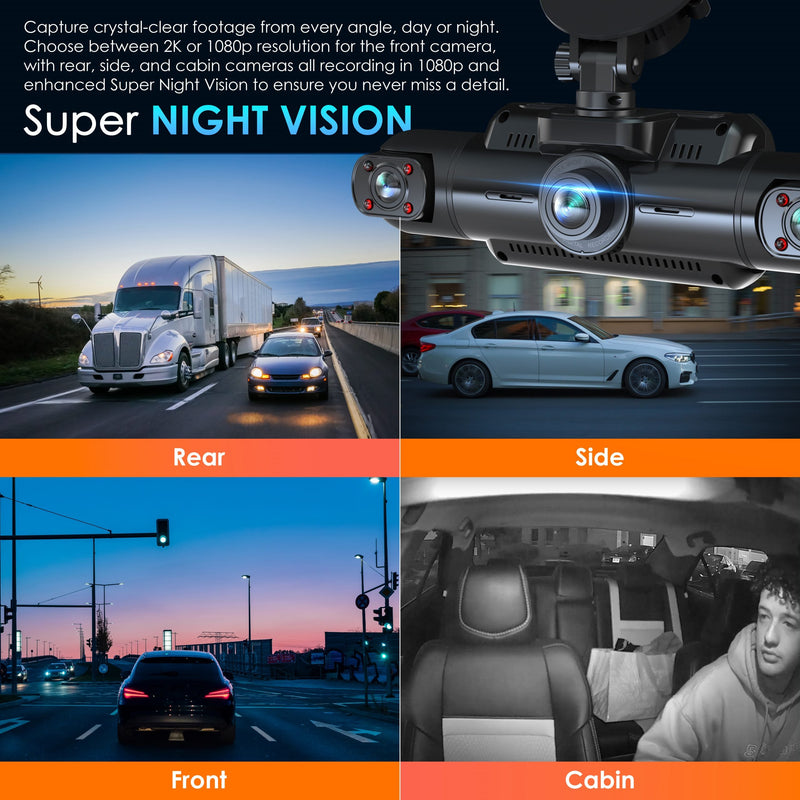Load image into Gallery viewer, Rexing L4 Series 4-Channel Dash Cams with Ultra-Wide Angle, Wi-Fi, Night Vision, and GPS, App Control, Loop Recording, Collision Sensor