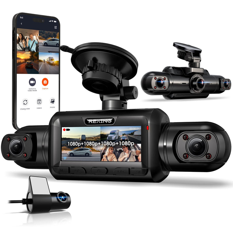 Load image into Gallery viewer, Rexing L4 Series 4-Channel Dash Cams with Ultra-Wide Angle, Wi-Fi, Night Vision, and GPS, App Control, Loop Recording, Collision Sensor