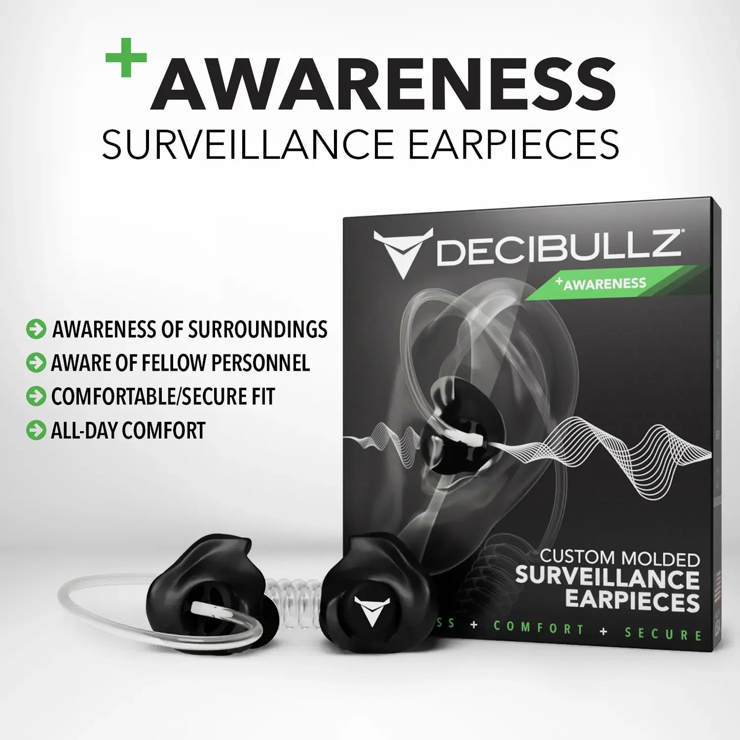 +Awareness Custom Molded Listen-Only Surveillance Acoustic Tube Headset