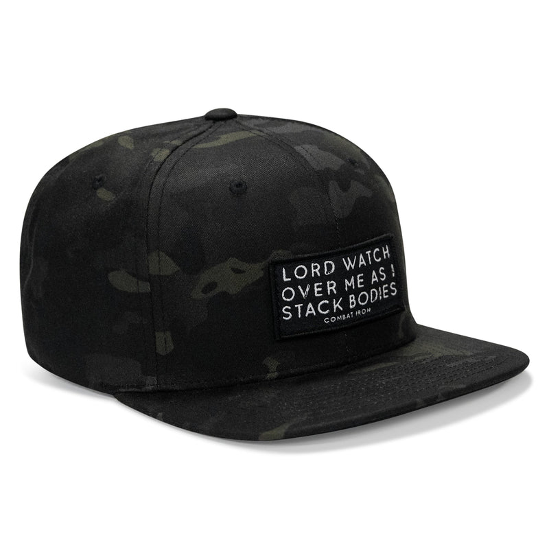 Load image into Gallery viewer, Lord Watch Over Me As I Stack Bodies Patch Flatbill SnapBack Hat