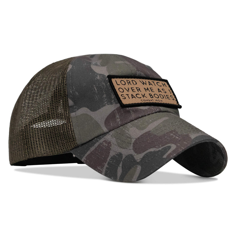 Load image into Gallery viewer, Lord Watch Over Me As I Stack Bodies Tan Patch Tactical Ripstop Mesh Snapback Hat