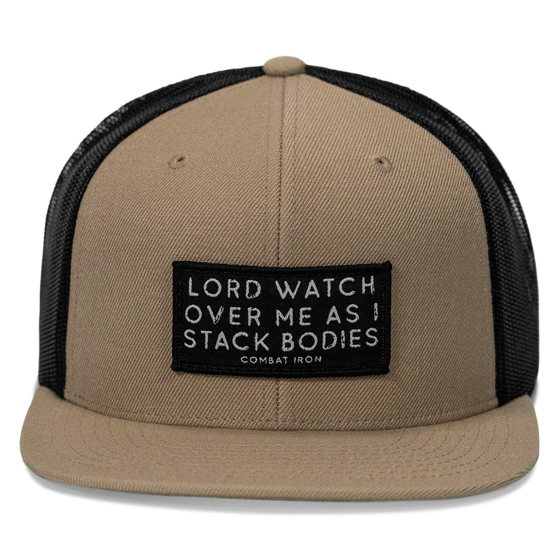 Load image into Gallery viewer, Lord Watch Over Me As I Stack Bodies Patch Flatbill SnapBack Hat