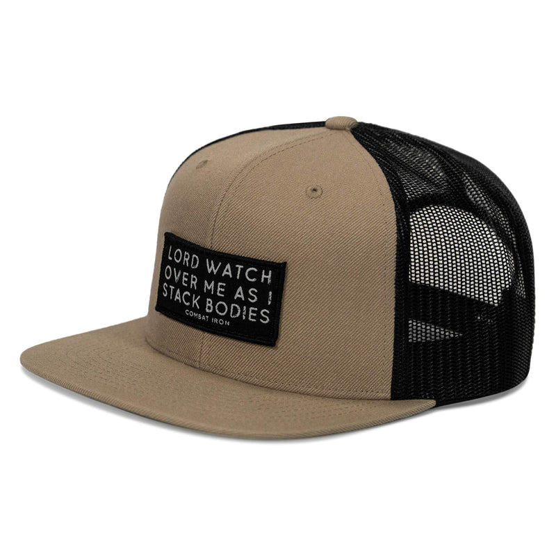 Load image into Gallery viewer, Lord Watch Over Me As I Stack Bodies Patch Flatbill SnapBack Hat