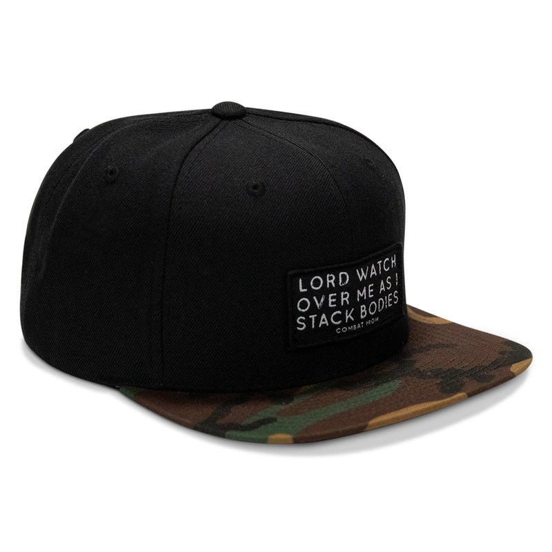 Load image into Gallery viewer, Lord Watch Over Me As I Stack Bodies Patch Flatbill SnapBack Hat