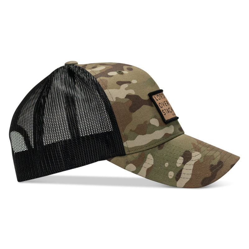 Load image into Gallery viewer, Lord Watch Over Me As I Stack Bodies Tan Patch Snapback Hat