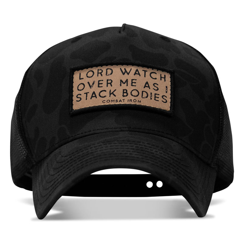 Load image into Gallery viewer, Lord Watch Over Me As I Stack Bodies Tan Patch Snapback Hat