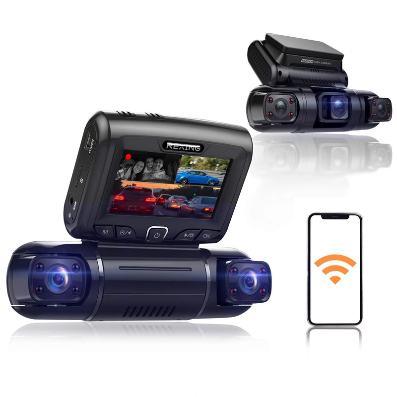Load image into Gallery viewer, Rexing S3 3-Channel Dash Cam Front, Cabin, Sides 1080P+1080p+1080p with Wi-Fi and GPS