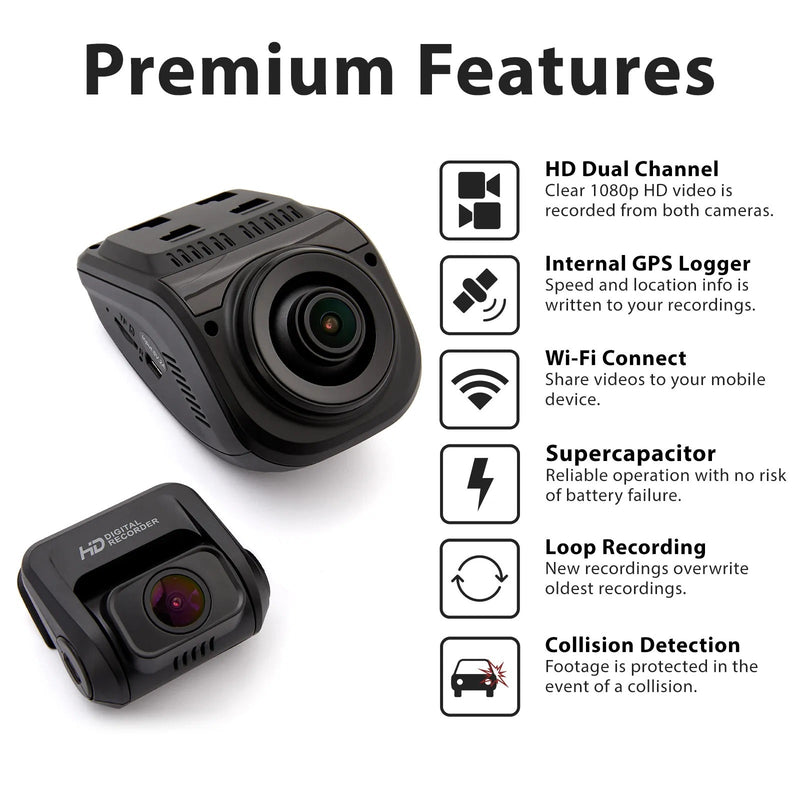 Load image into Gallery viewer, Rexing V1P Pro Dual 1080p Full HD Front and Rear Dash Cam with Wi-Fi and Built-in GPS Logger