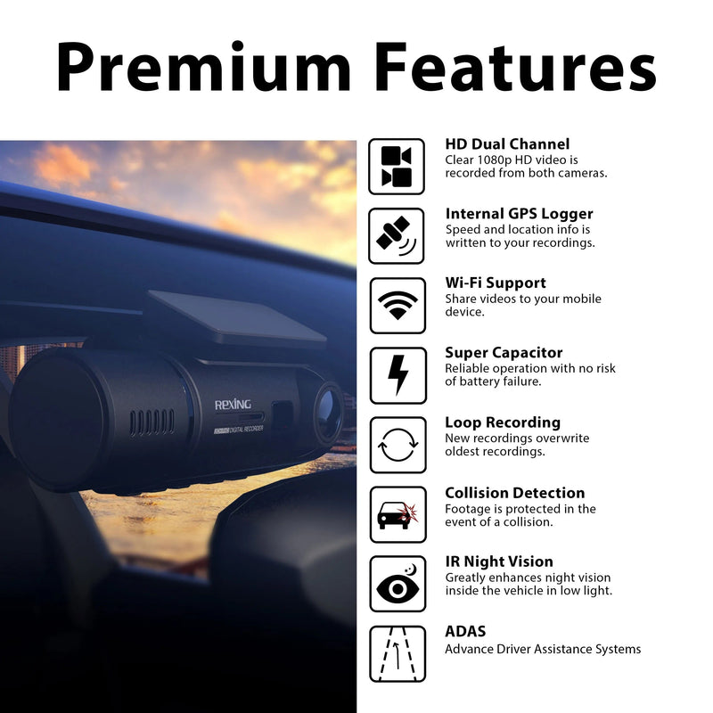 Load image into Gallery viewer, Open Box! Rexing V3 Dual Camera Front and Inside Cabin Full HD 1080p with WiFi and Built-in GPS