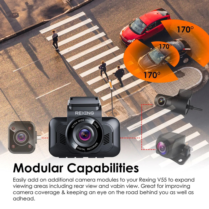 Load image into Gallery viewer, Rexing V55 Dash Cam – 4K Modular Capabilities, 5.0 GHz Wi-Fi, and GPS Car Dash Camera Recorder