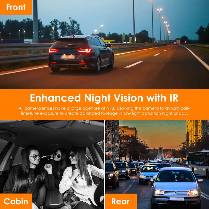 Load image into Gallery viewer, Rexing V2 PRO AI Dash Cam, 3-Channel Front/Cabin/Rear 1080p Recording with Wi-Fi and GPS