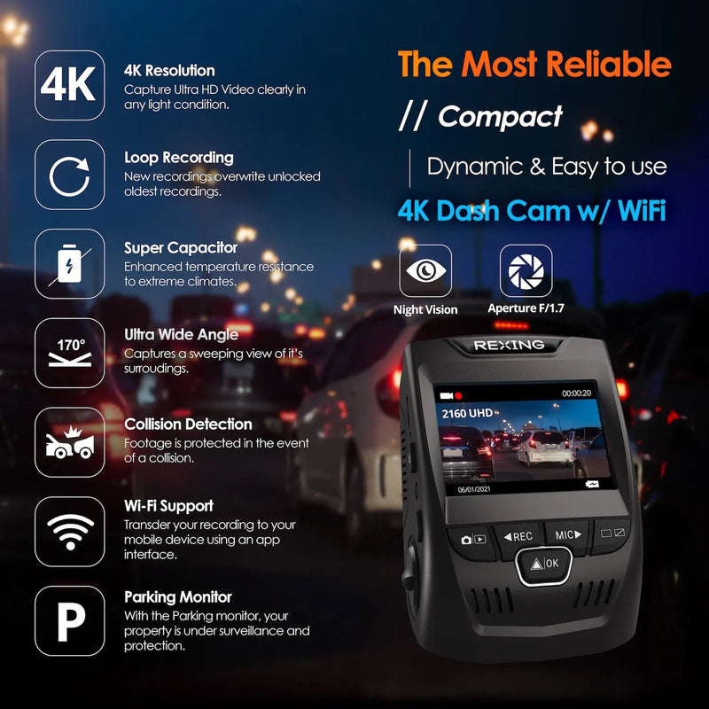 Load image into Gallery viewer, Rexing V1-4K Ultra HD Car Dash Cam with Wi-Fi