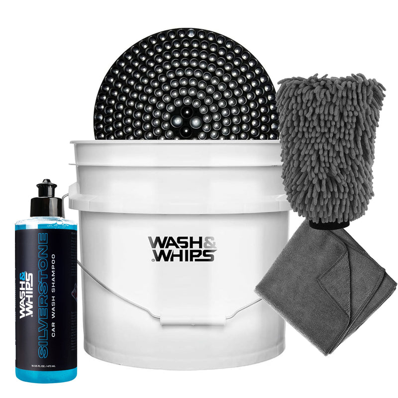 Load image into Gallery viewer, WASH & WHIPS Car Wash Kit - 3-Gallon Bucket with Particle Interceptor Trap, Shampoo, Chenille Mitt & Microfiber Soft Towel, 5pcs