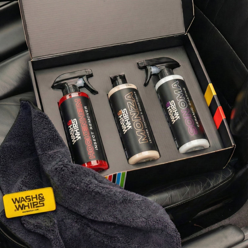 Load image into Gallery viewer, WASH&WHIPS MotoPro Motorcycle Detailing Kit - Bug Remover, Leather Care, Ceramic Spray