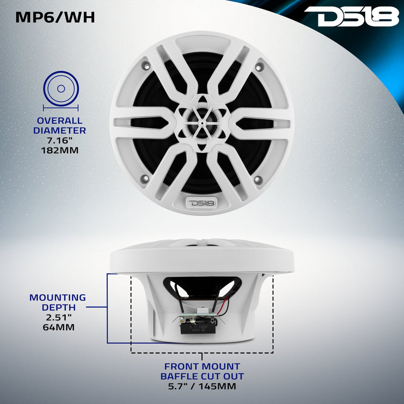 Load image into Gallery viewer, MP 6.5" 2-Way Coaxial Marine Speaker 60 Watts Rms 4-Ohm -White