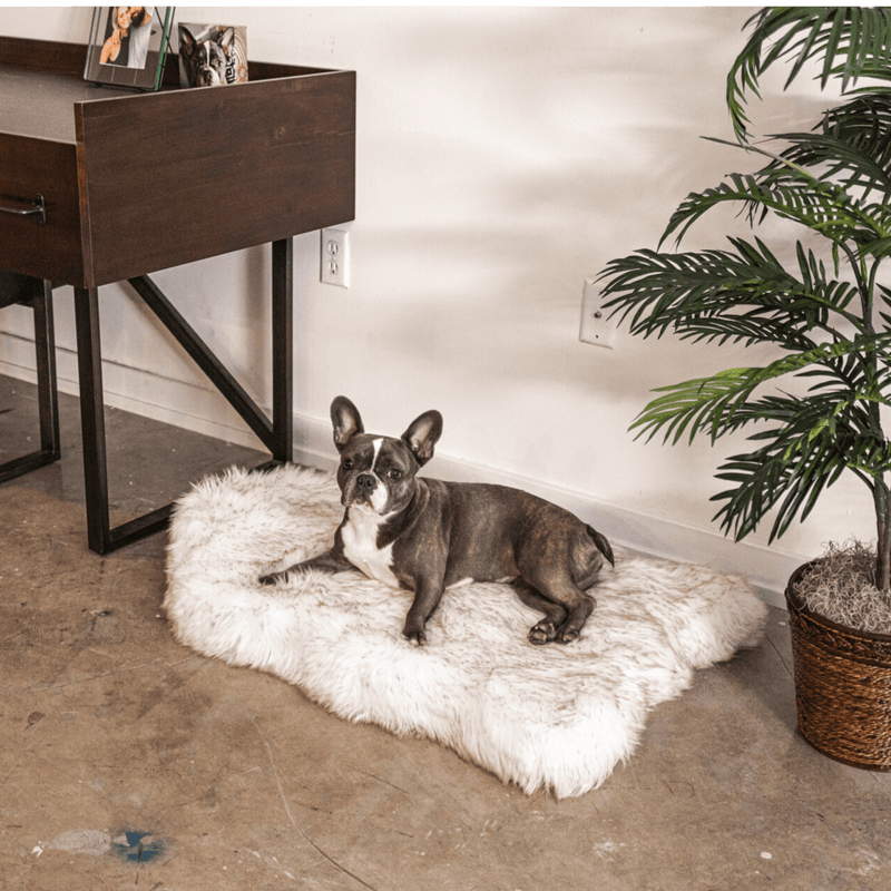 Load image into Gallery viewer, PupRug by Paw.com® Faux Fur Orthopedic Dog Bed - Curve White with Brown Accents