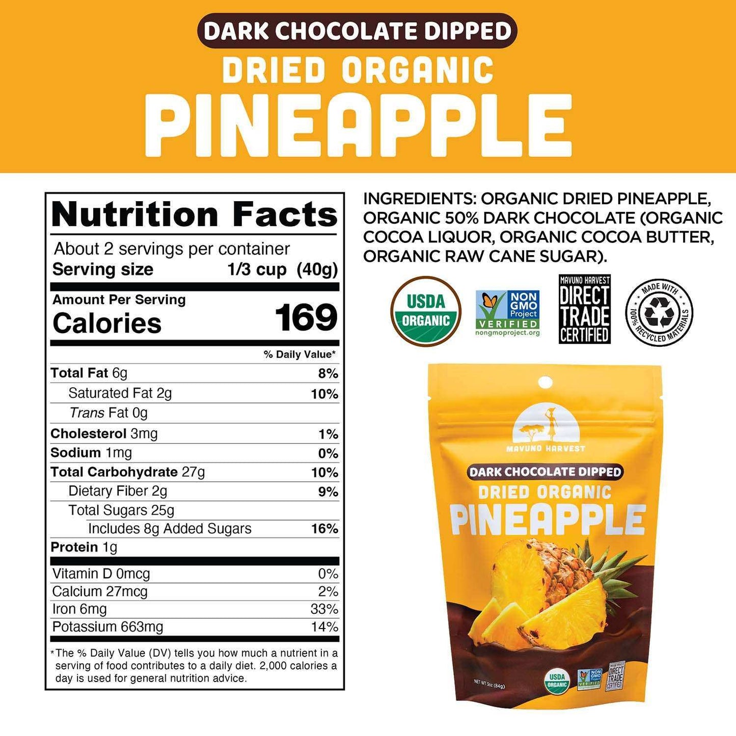Organic Dried Pineapple Dipped in Dark Chocolate - Skoutley Outdoors LLC